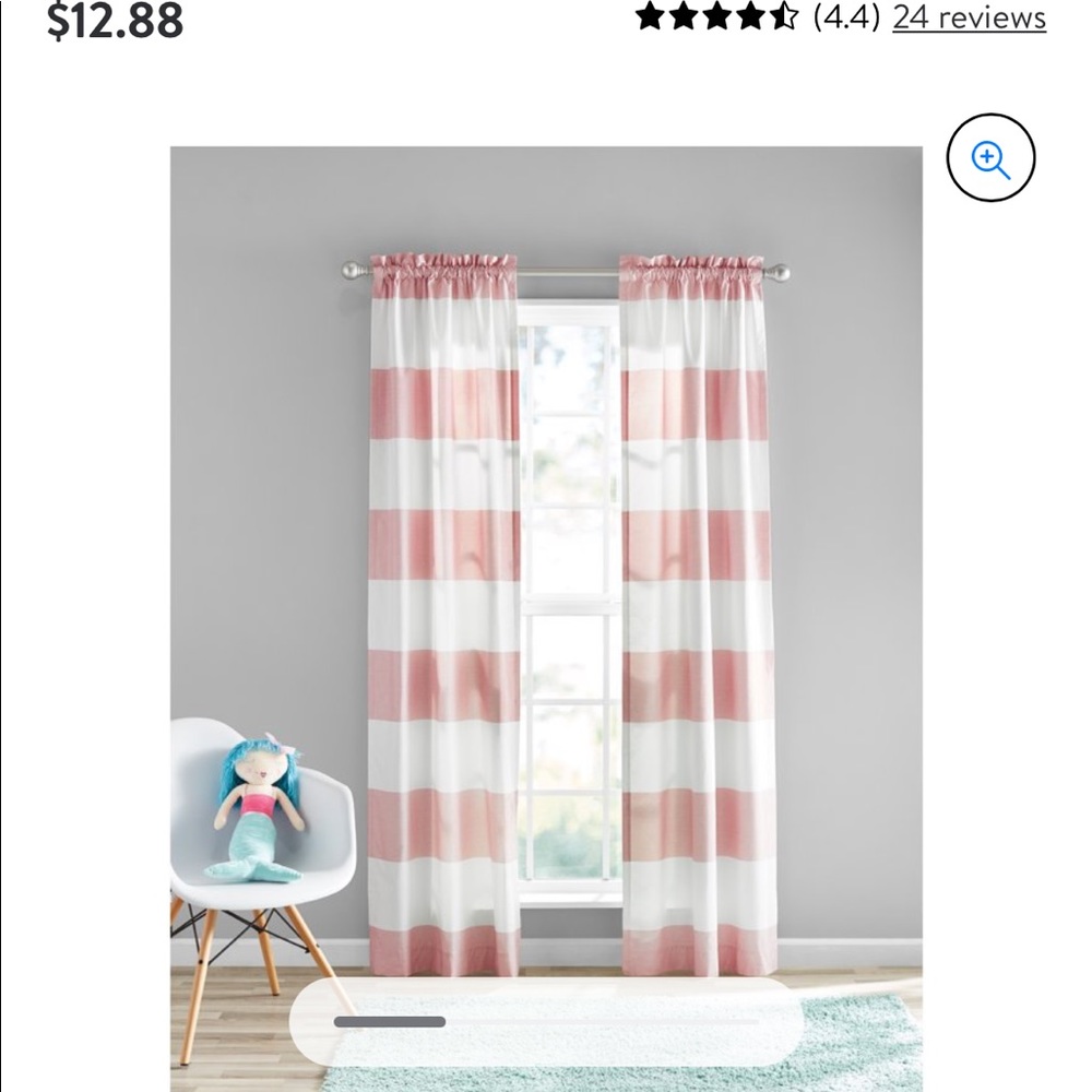 Coral and white curtain panels